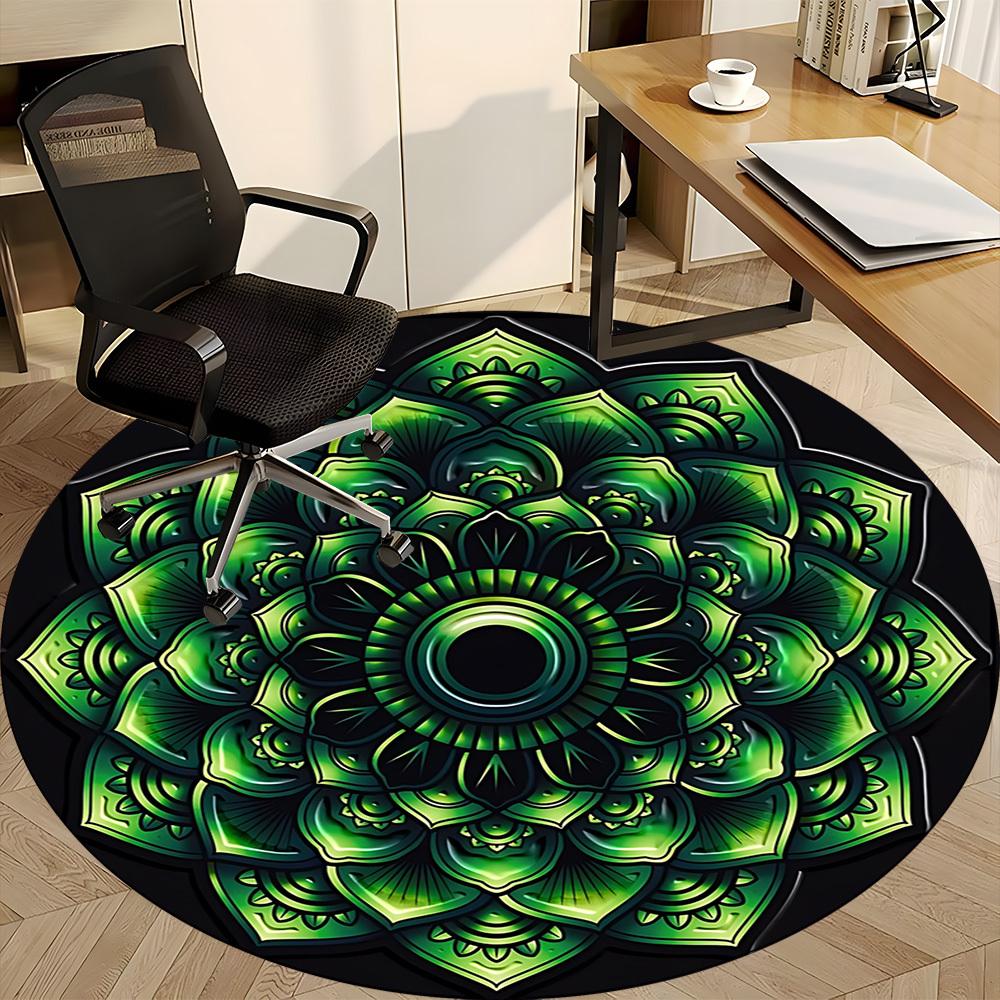 1pc Mandala Green Pattern Carpet for Office Non Slip, Round Carpet, Soft & Comfortable, Carpet for Office, Lightweight Round Floor Mat