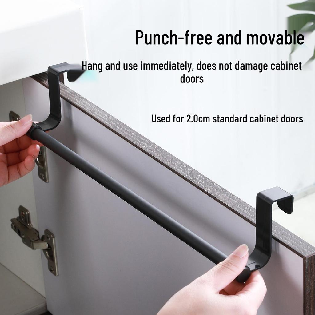 No-Drill Stainless Steel Over-Door Hanging Rod & Hook Rack for Kitchen or Closet Storage