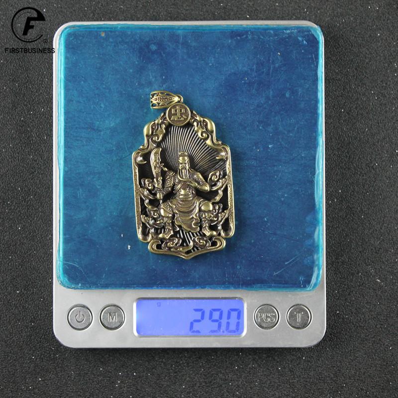 Antique Copper Chinese Guan Gong Big Pendant Necklace Copper Buddha Lucky God of Wealth Chinese Letter Blessing Birthday Present