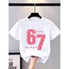 European Sizes Fashion Girls' Short-Sleeve T-Shirt with Star Elements "Six Seven 67" Cartoon Pattern Print Casual Versatile Top