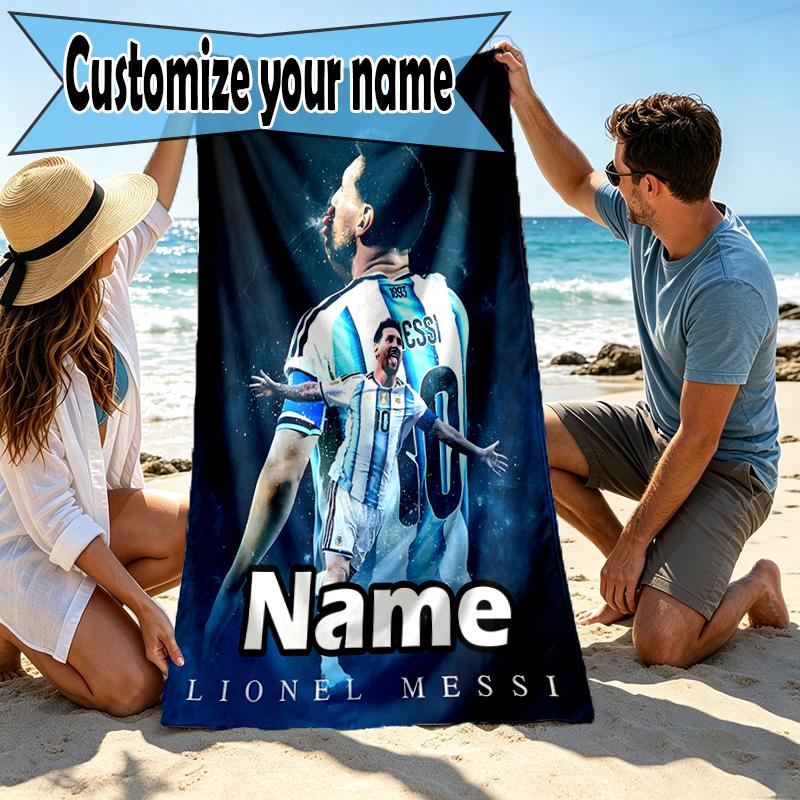 Custom Name Personalized football star Print Beach Towel, for Trip Camping Beach Party Home Decor, Birthday Gift for Family & Friends