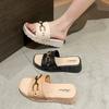 Summer High-heeled Cool Slippers for Women Fashionable Thick Soled Flat Drag Home Anti Slip Simple Gold Buckle