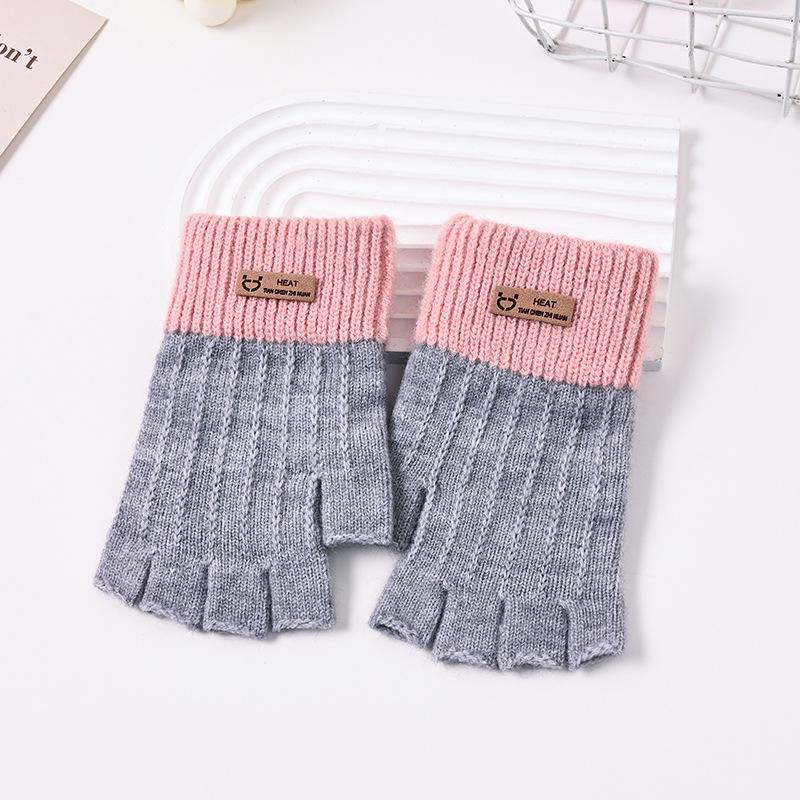 Damen Fahrradhandschuhe im koreanischen Stil, mit Samt gefüttert, halbfingerig: Warm, Dick und Ideal zum Schreiben bei kaltem Wetter