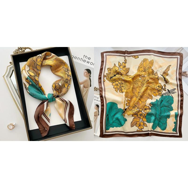 Lenço Quadrado de Seda Estampa Floral de Luxo Mulheres Lenço de Cetim Macio Faixa de Cabelo Lenço de Pescoço Cabeça Hijab Senhora Faixa de Cabelo Foulard Fita de Bolsa