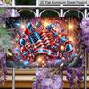 2D Flat, 1pc Patriotic Celebration Plaque, 12"×8" - Fireworks & Balloons Decor Sign, Red White & Blue - Aluminium Wall Hanging Decoration for