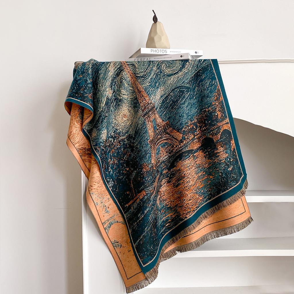 Design Architecture Print Scarves Women Winter Thicken Scarf Imitation Cashmere Shawl Warm Coldproof Windproof Blanket