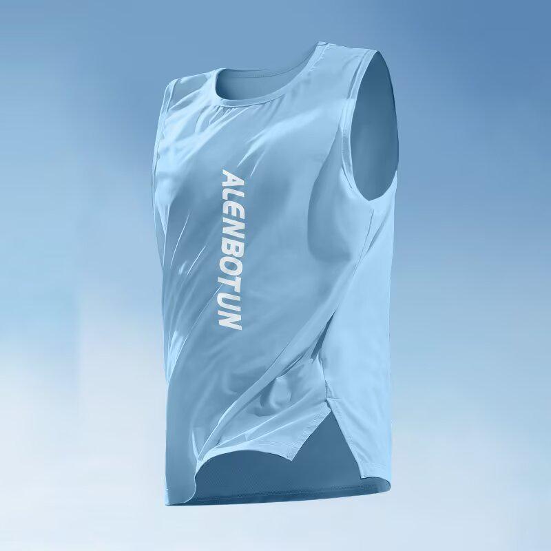 

Men s 2026 Quick-Dry Ice Silk Sleeveless Running Vest for Summer Fitness & Basketball Training 3XL светло-синий