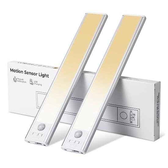 [Pack of 2] 24cm LED Sensor Light, 3 Color Adjustable, Motion Sensor Light for Indoor Use, 1500mAH Type C Rechargeable, Ultra-Thin Design, Bar Light,