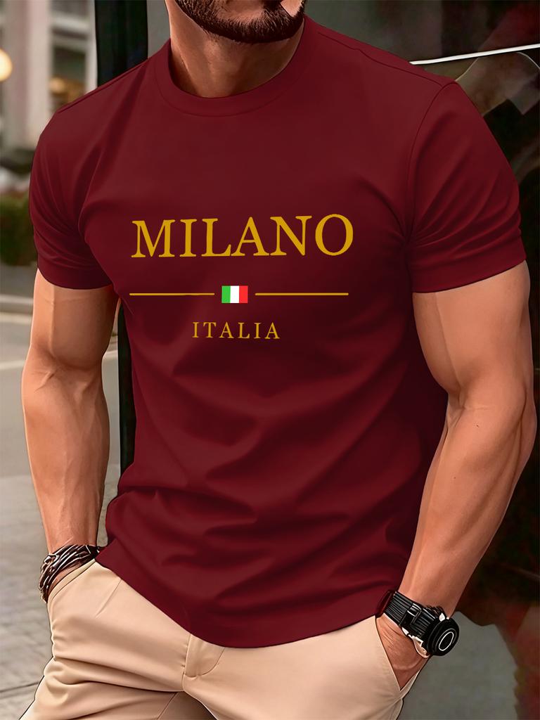 Milano Italien Letter Print Herren T-Shirts Baumwolle Sommer Oversized Rundhals Oberteile Kurzarm Weiches T-Shirt Lässige Herrenbekleidung