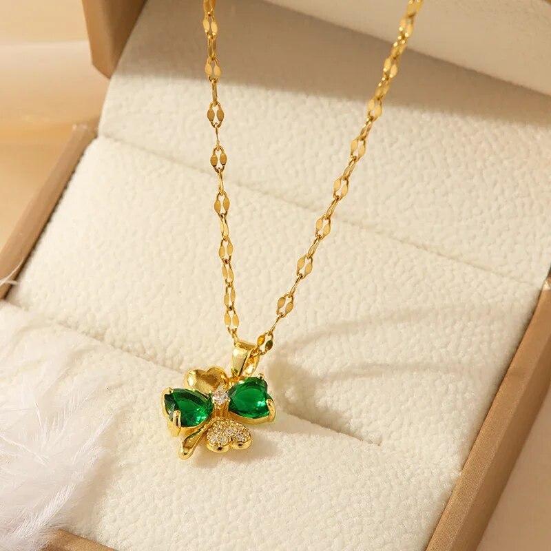 1 Pcs Luxury Cool Wind Green Gold Plated Copper Pendant With Stainless Steel Chain Combination Of Necklaces