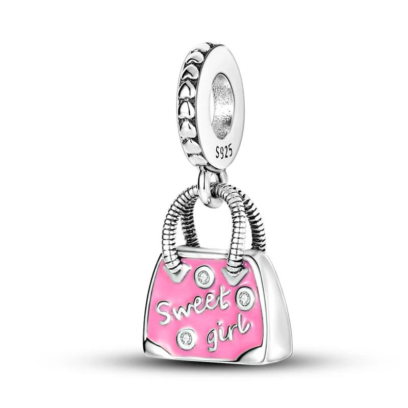 New 925 Silver Charms Beads Love Heart Pink Original Charm Pendant Fit Charm Bracelets DIY Jewelry Birthday Gift