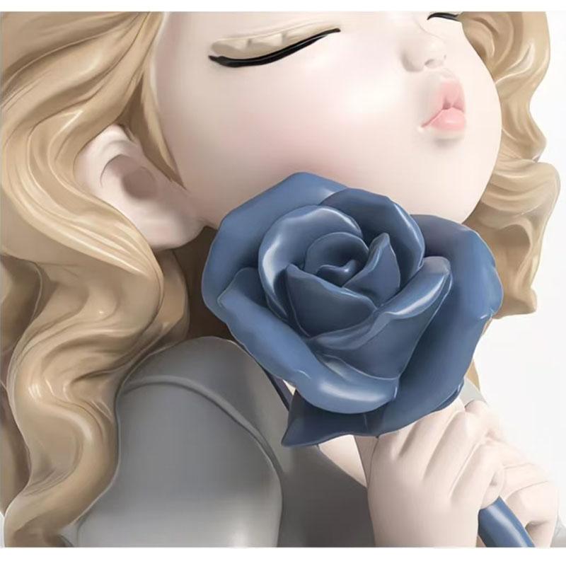 Wavy Blonde Hair Girl Figures Rose Flower Statue Desk Decoration Exquisite Character Resins Sculpture Room Aesthetics Decor