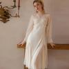 Women Sexy Sleepshirts Lace Patchwork Mesh V-neck Dress Nightgowns Porn Translucent Long Lounge Comfortable Clothing