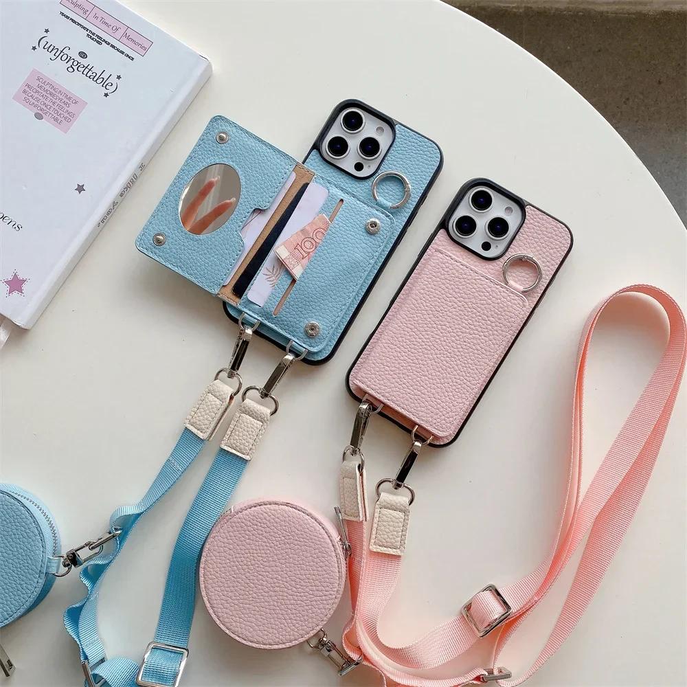 Crossbody Wallet Coin Purse Phone Case for IPhone 16 15 14 13 12 11 Pro Max 7 8 Plus Card Pocket Holder Lanyard Leather Cover