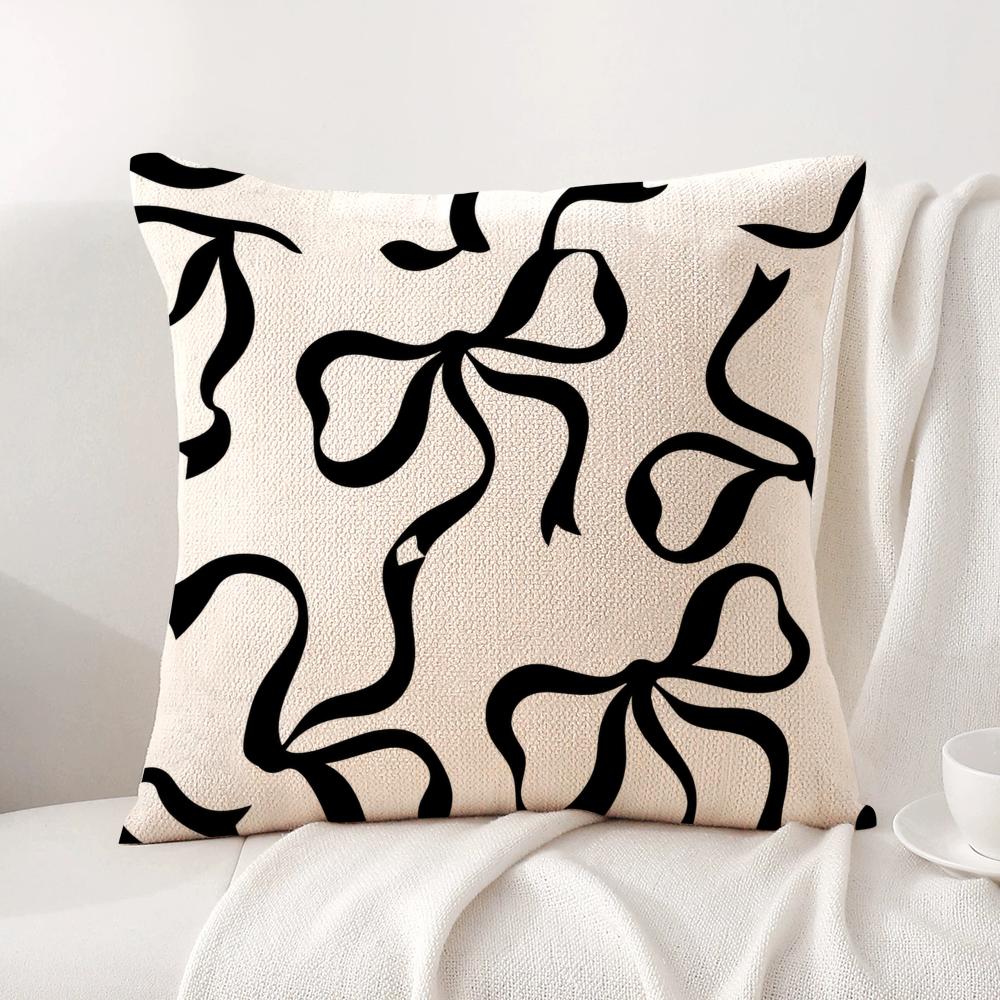 Simple Bow Tie Cushion Cover Linen Organic Fabric DoubleSided Printing Sofa Breathable Home Decor Gift Pillow Case