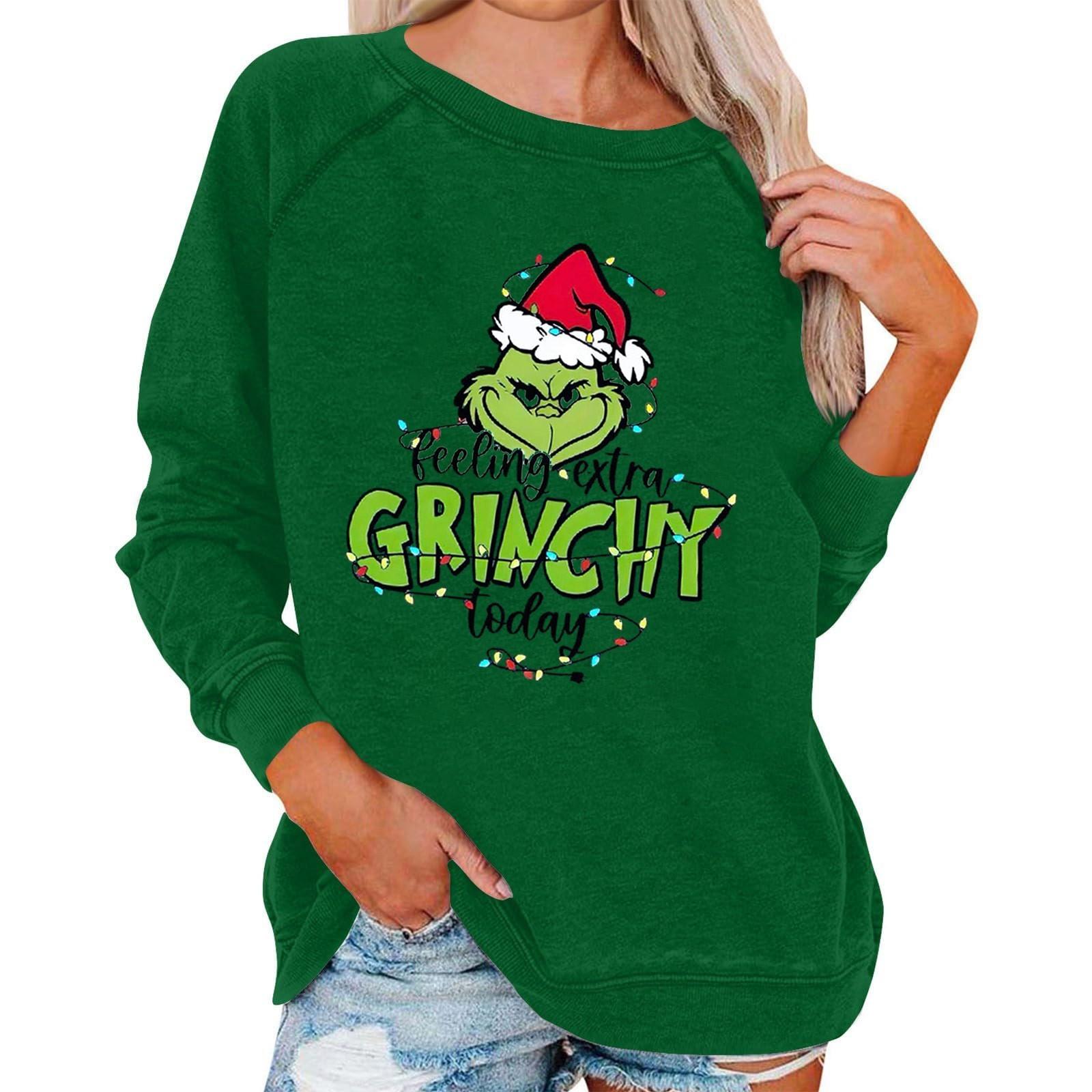 

Women s Casual Fashion Christmas Print Long Sleeve O-Neck Pullover Top M