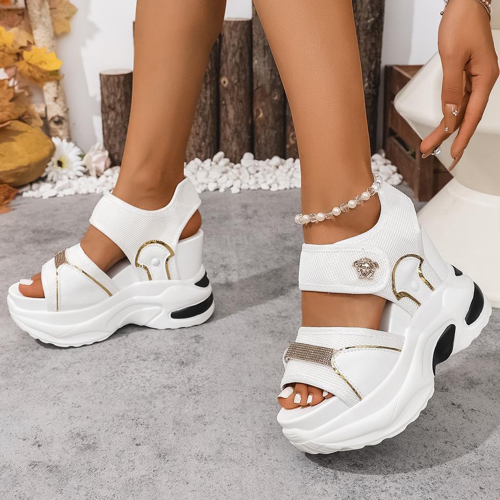 Thick-soled large-size sandals New European and American thick-soled muffin Velcro casual sandals
