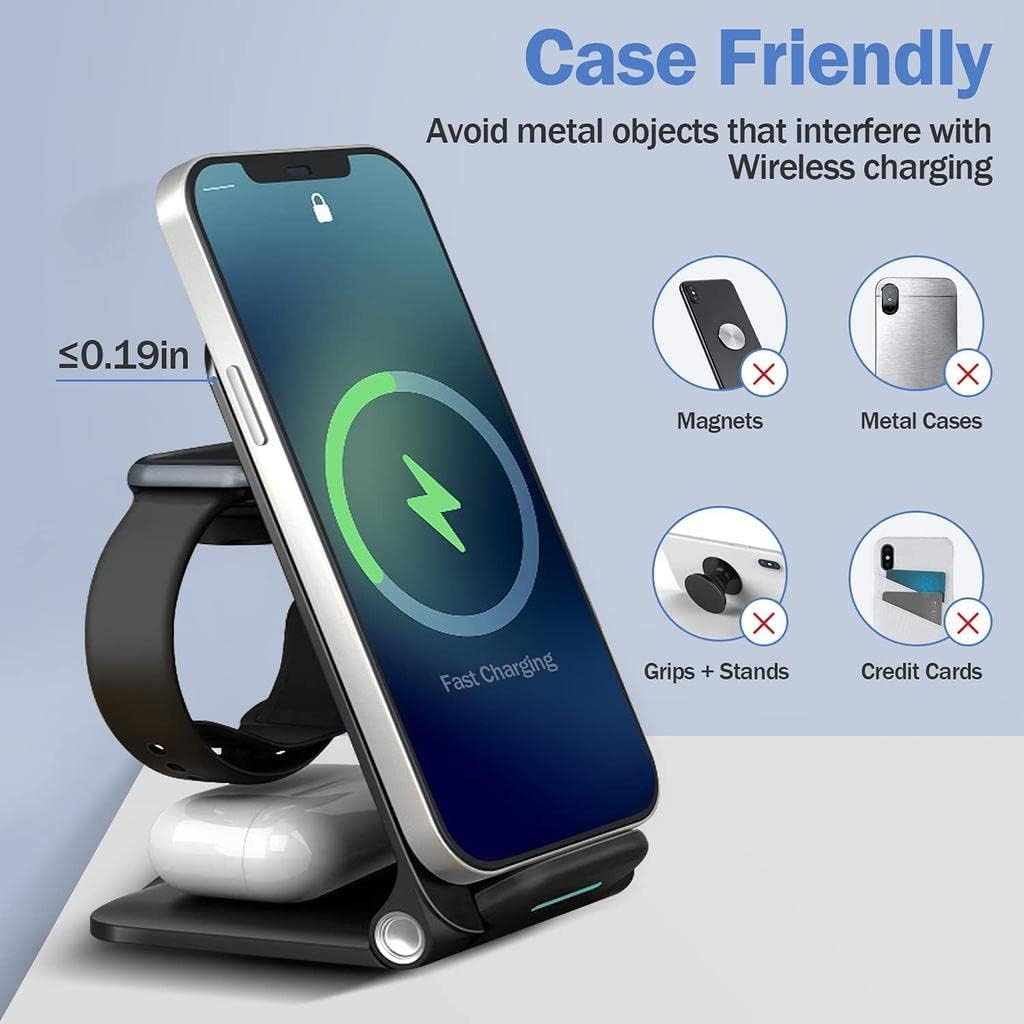 Kabelloses Ladegerät Faltbare 3-in-1 Kabellose Ladestation Schnellladeständer für iPhone 15 Samsung Galaxy S24 Xiaomi