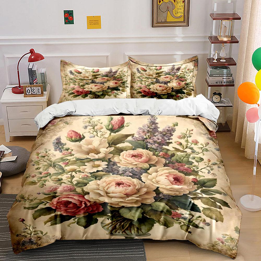 Elegant Floral Design Set: Home Decoration Exquisite Three-Piece Bedding Set Gift For Kids And Adults