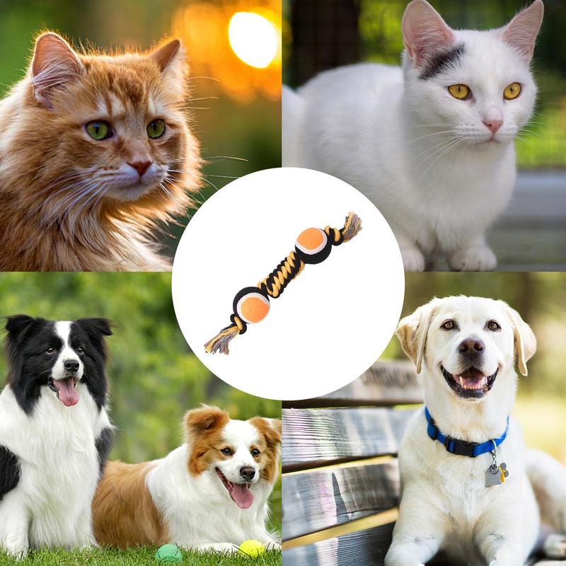 Dog Rope Toys Bite-Resistant Puppy Teething Toys With Double Tennis Balls Heavy Duty Cotton Rope Portable Pet Accessories For