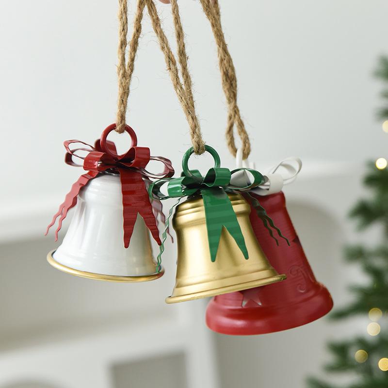 Iron Art Bell with 3D Bow & Hemp Rope - Christmas Tree Ornament & Home Decoration