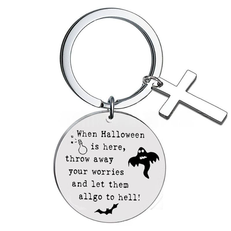 

Stainless Steel Keychain Ghost Halloween Gift European and American Lettering Keychain Backpack Pendant