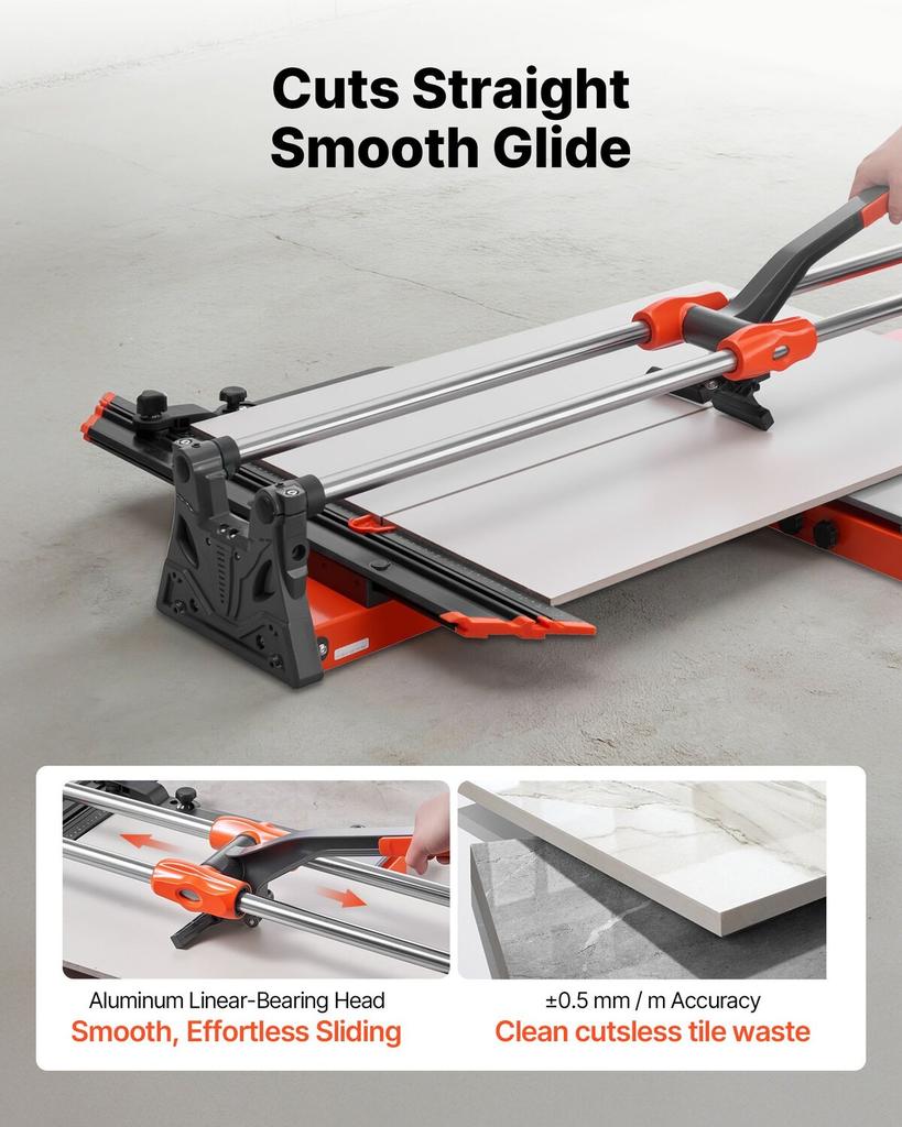 1000 mm Manual Tile Cutter, Upgraded Sliding Head Cutting Tool with Spring-Loaded Base, Angle Fence, Tungsten Carbide Cutting Wheel, Alignment Guide,