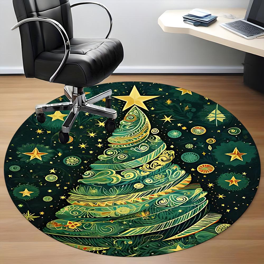 1PC Christmas Tree Decorations Office Round Area Rug, Mat Suitable For Office, Under Office Chairs Bedroom Living Room Home Decor, Room Deco