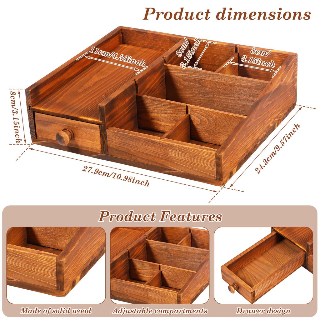 Desktop Storage Box Wooden Cosmetics Storage Rack with Drawer Multipurpose Tea Bag Organizer for Bathroom Kitchen Countertop