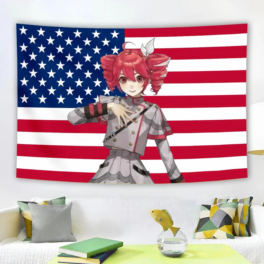VIKAMA AnimeStyle Tapestry Unique Character American Flag Background Tapestry For Living Room Or Bedroom Decoration