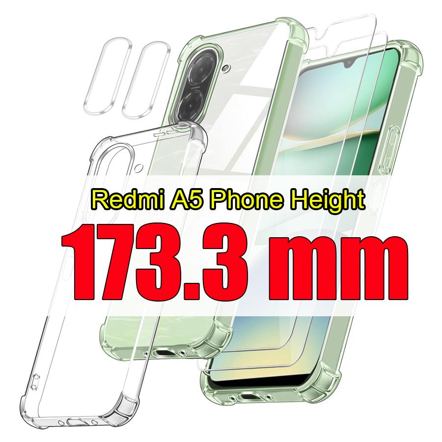 

Чехол 5в1[2+2+1] для Redmi A5 4G 2 шт. Защитное стекло для экрана + Защита задней камеры + 1 Прозрачный ТПУ чехол для телефона Redmi A5 (Height 173mm) белый