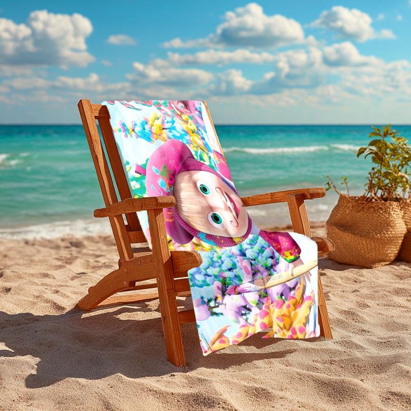Fairy Tale Cute Cartoon Masha and the Bear Beach Towel, Outdoor Camping Beach Towel for Vacation Swimming, Outdoor Pool, Absorbent Bath Towel, H8