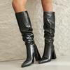 Autumn Pointed Thick Heel High Boots Women's European and American Pleated Sleeve Knight Boots High Heel But Knee Boots