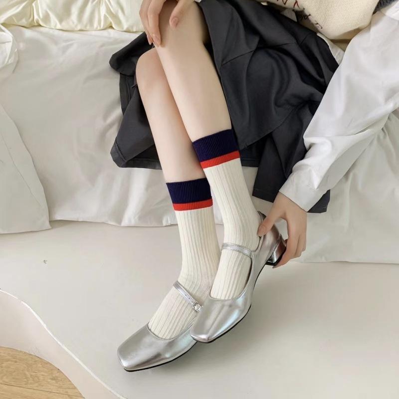 Light Luxury Color Matching Medium Tube Socks Trendy Modern Retro Stacking Socks Girl Pink Cotton Stockings