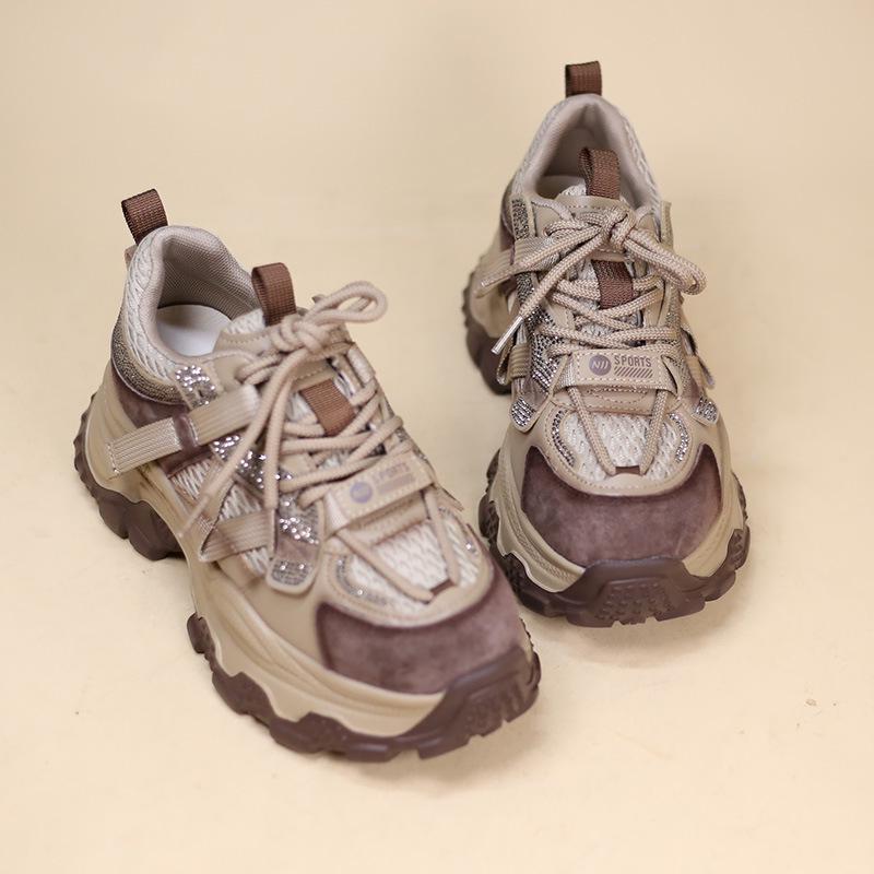 2025 Women's Autumn Dad Shoes - Stylish, Height-Increasing, Elegant European Design with Rhinestone Details