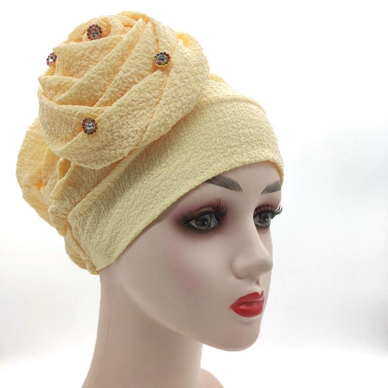 Women's Muslim Hot Rhinestone Pan Flower Hat Side Pan Flower Head Hat