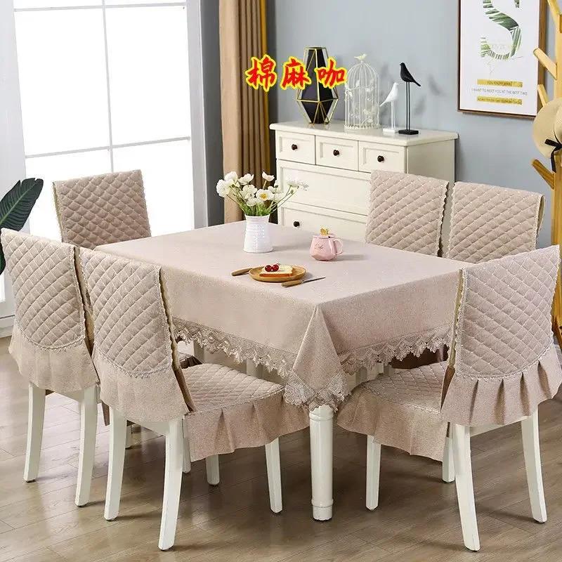 Rectangular Dining Table Cloth Chairs Cover Set Home Tea Table Cloth Lace Chairs Cushion Round Tablecloth Anti Slip Stool Cover