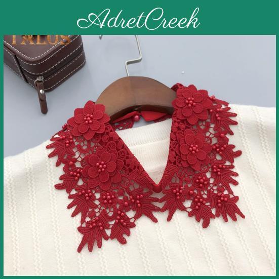 Fake Women Collar Lapel Embroidery Flower Pattern Solid Color Collar Enhancer Formal Uniform Collar Shirt Collar Extension