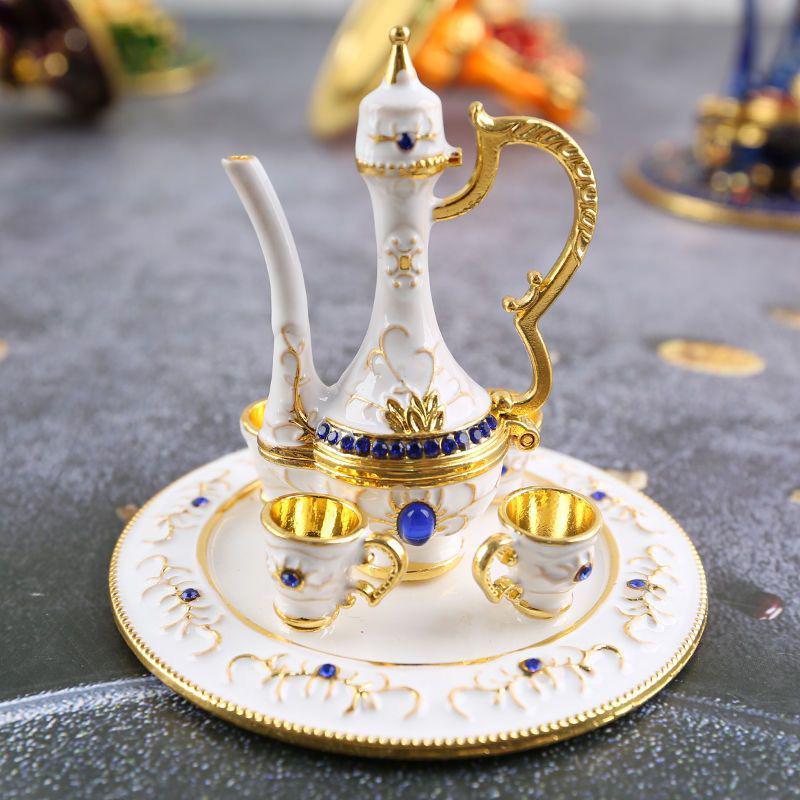 Xinjiang Bazaar Handicrafts Metal Wine Pot & Jewelry Box Set – Home & Office Decor, Birthday and Wedding Favors