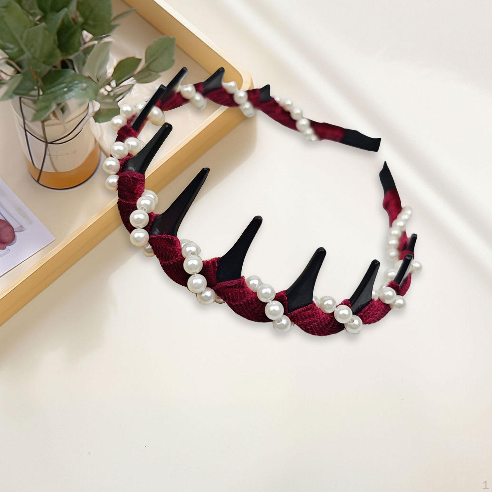 

Красивое украшение-ободок с бусинами, легкий в использовании, с зубчатым гребнем, нескользящий, для девочек красный