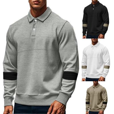 Herbst und Winter Retro Schwerer Kragen Schnalle Langarm Polo Colorblock Übergröße Lockerer Hoodie für Männer