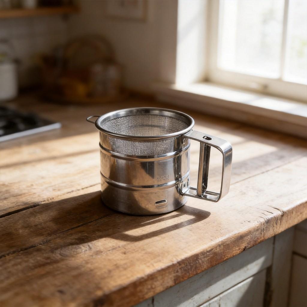 Stainless Steel Mesh Flour Sieve With Adjustable Handle For Home Baking And Food Preparation