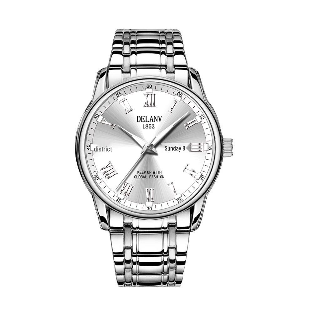 Stylish Men s Quartz Watch with Gray Dial, Solid Strap, Calendar, Luminous, Waterproof