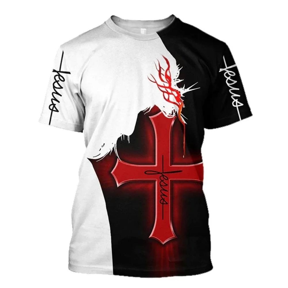 Summer Men's T-Shirt Christ Jesus Cross Lion 3D Print Tees Top Hip Hop Loose Short Sleeve Streetwear Vintage Oversized Women T-shirt