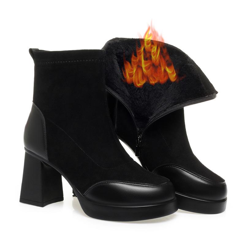 Модні жіночі чоботи товстий каблук квадратний носок короткі чоботи жіночі весняно-осінні одинарні чоботи м'яка шкіра тонкі чоботи середній каблук черевики Мартін жіночі