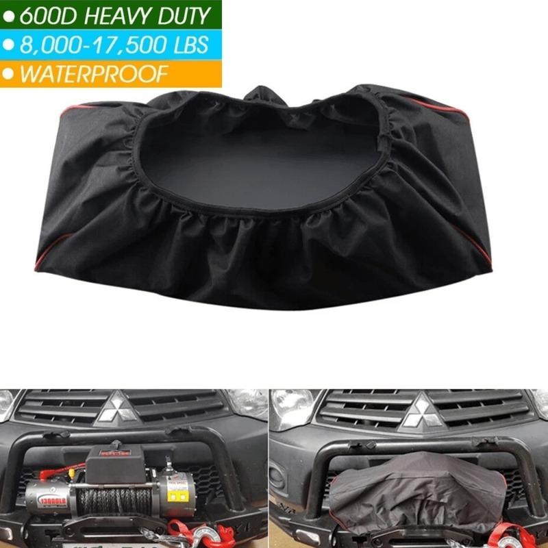 [Winch Dust Cover] Black Thickened Soft Winch Dust Cover 600D, 8000-17500 lbs Trailer SUV Universal Type (22" x 9.5" x 7")