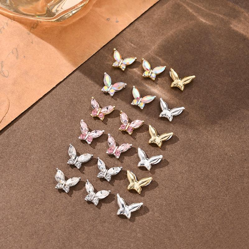 5Pcs Simulated Alloy Butterfly Nail Art Decorations Light Luxury Butterfly Glass Inlaid Nail Charms Accessories DIY