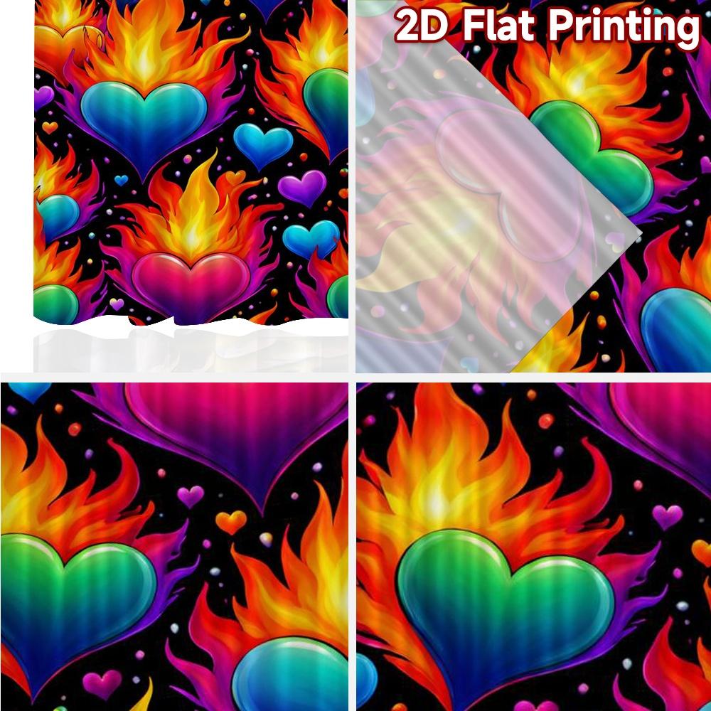 2D FLAT PRINTING 2pcs Curtains (Without Rod) Valentine's Day Flaming Hearts Print Chic Curtains Durable 100% Polyester Fabric