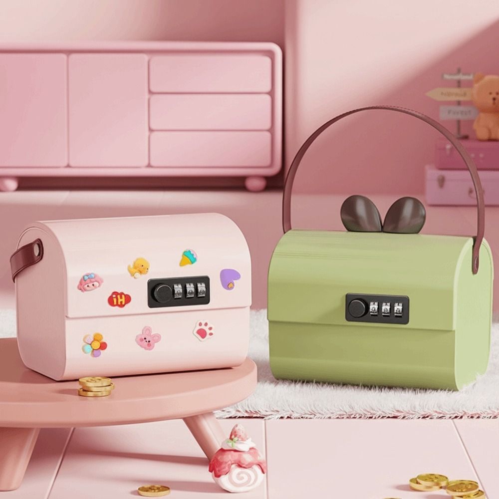 Large Capacity Bunny Ears Storage Box Plastic Material Multi-functional Kids Savings Box Cartoon Design Lockable Feature