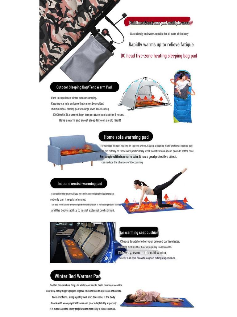 Tragbare USB-Heizmatte für Schlafsäcke für Wintercamping und den Heimgebrauch